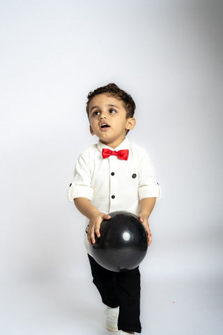 Gusto New Born Boys Full-Sleeve Collar Shirt with Bow