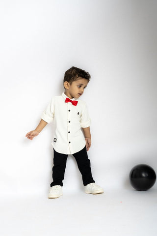 Gusto New Born Boys Full-Sleeve Collar Shirt with Bow