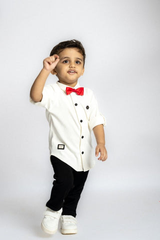 Gusto New Born Boys Full-Sleeve Collar Shirt with Bow