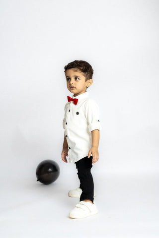 Gusto New Born Boys Full-Sleeve Collar Shirt with Bow