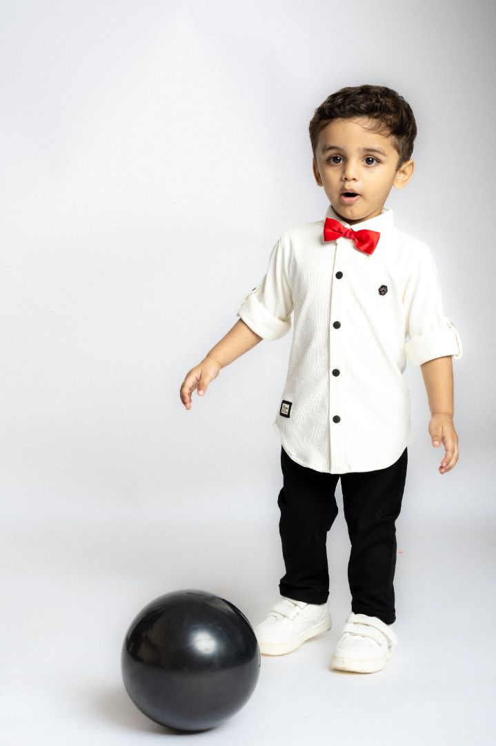 Gusto New Born Boys Full-Sleeve Collar Shirt with Bow