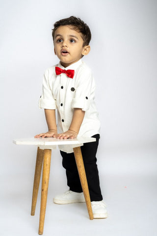 Gusto New Born Boys Full-Sleeve Collar Shirt with Bow