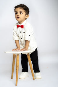 Gusto New Born Boys Full-Sleeve Collar Shirt with Bow
