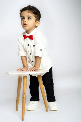 Gusto New Born Boys Full-Sleeve Collar Shirt with Bow