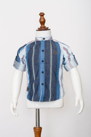 Gusto Newborn Full-Sleeve Denim Chinese Collar Shirt