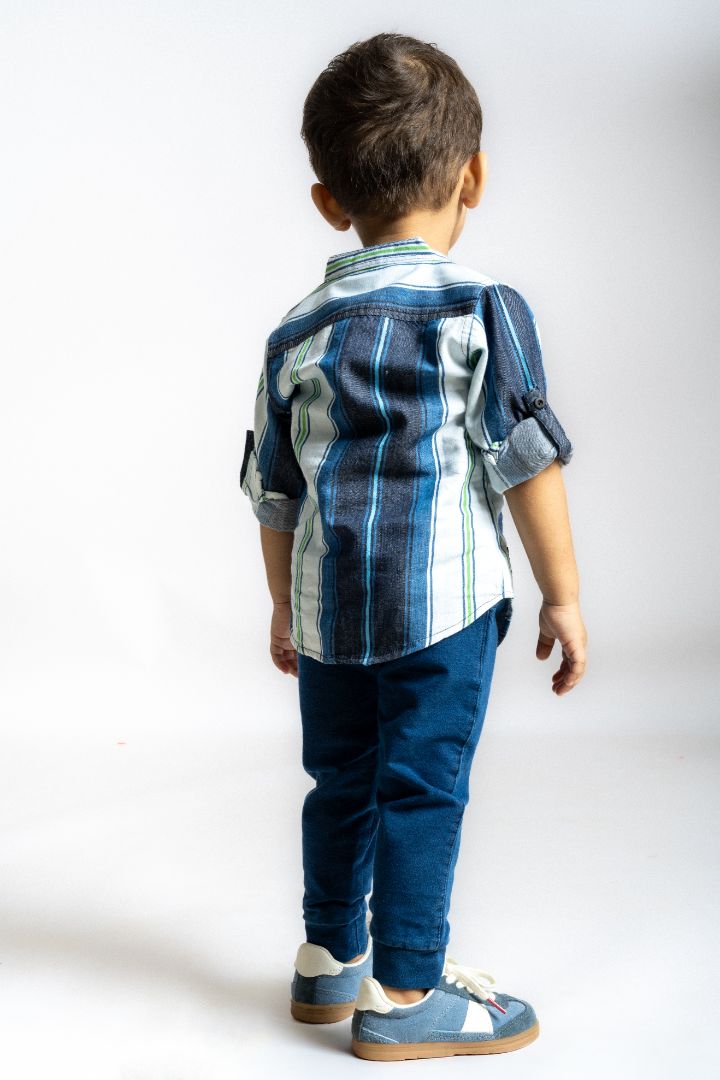 Gusto Newborn Full-Sleeve Denim Chinese Collar Shirt