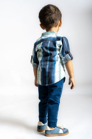 Gusto Newborn Full-Sleeve Denim Chinese Collar Shirt