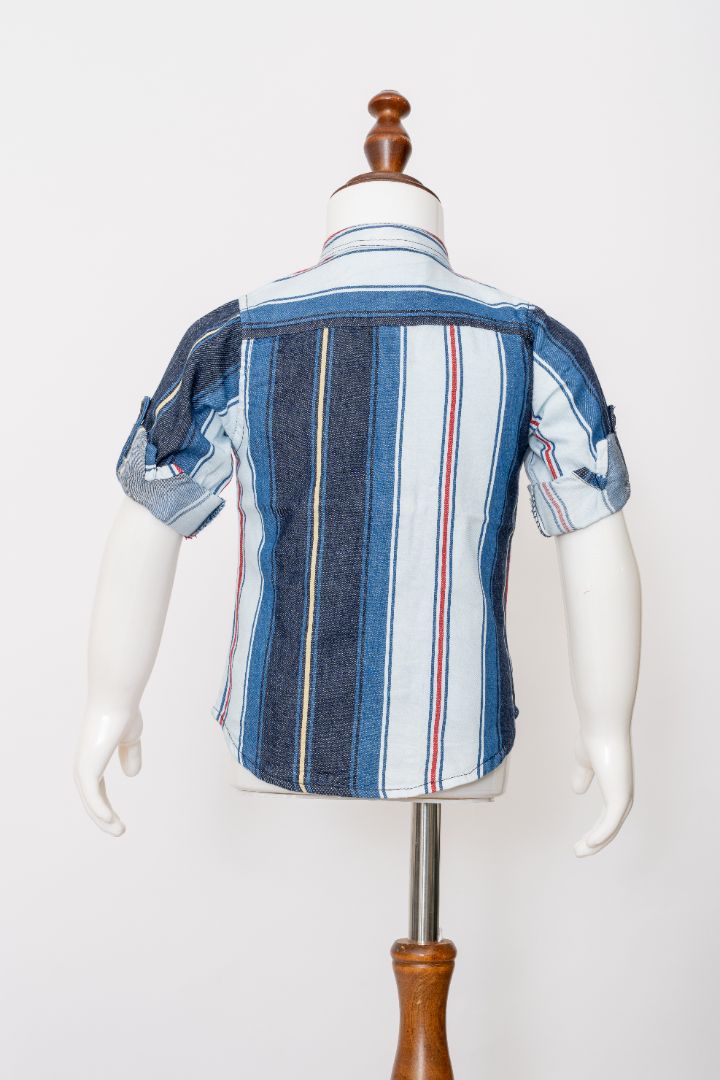 Gusto Newborn Full-Sleeve Denim Chinese Collar Shirt