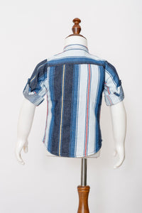 Gusto Newborn Full-Sleeve Denim Chinese Collar Shirt