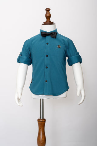 Gusto New Born Boys Full-Sleeve Collar Shirt with Bow