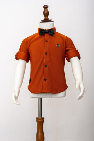 Gusto New Born Boys Full-Sleeve Collar Shirt with Bow